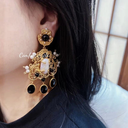 Unique Natural Baroque Pearl Aesthetic Style Zircon Pendant Air Earrings