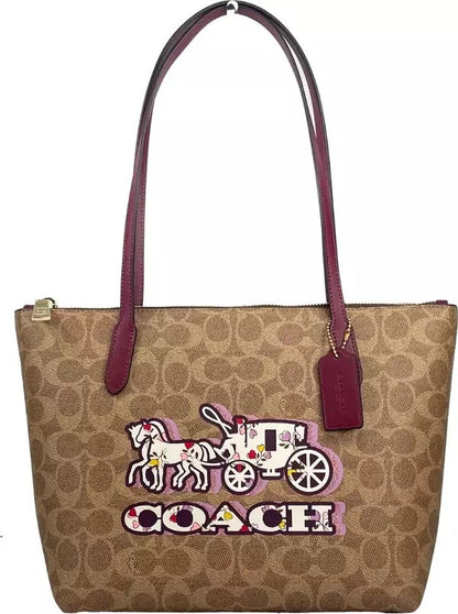 Signature Canvas Fiona Zip Tote Bag Brown