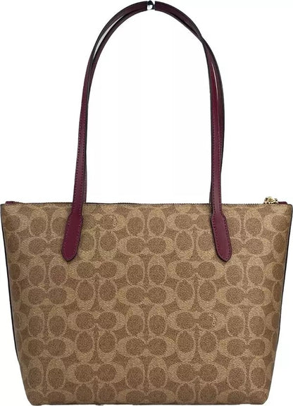 Signature Canvas Fiona Zip Tote Bag Brown