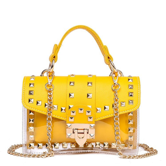 Bolso de mano elegante con remaches y nuevas cadenas para mujer