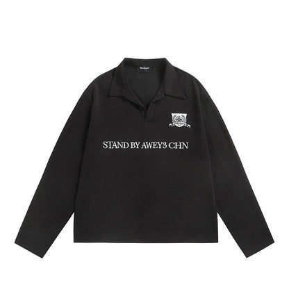 Polo holgado de manga larga para hombre, sudadera informal con cuello vuelto
