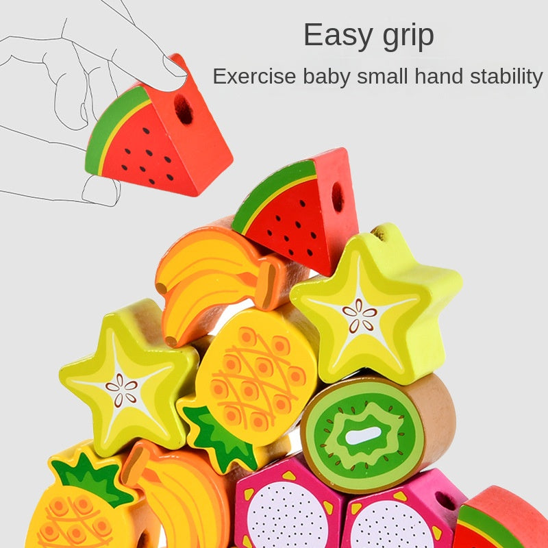 Rompecabezas de madera forma de erizo para niños. Juguete de cuentas de fruta para guardería, educación temprana.