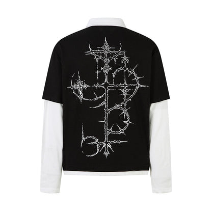 Sudadera unisex de manga larga con cuello gofre y estampado gótico de espinas