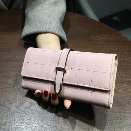 Carteras largas con cuadros de cuero de PU, monedero con broche