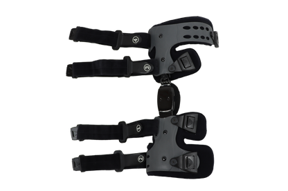 Dispositivo ortopédico de soporte corrector de rodilla unilateral ajustable con giro interno y externo.