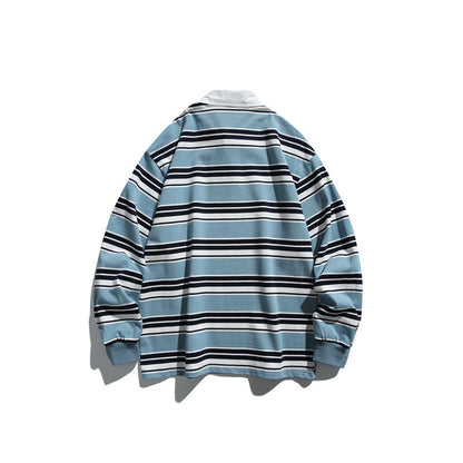 Camiseta informal de cuello polo estilo perezoso para hombre, sudadera a rayas