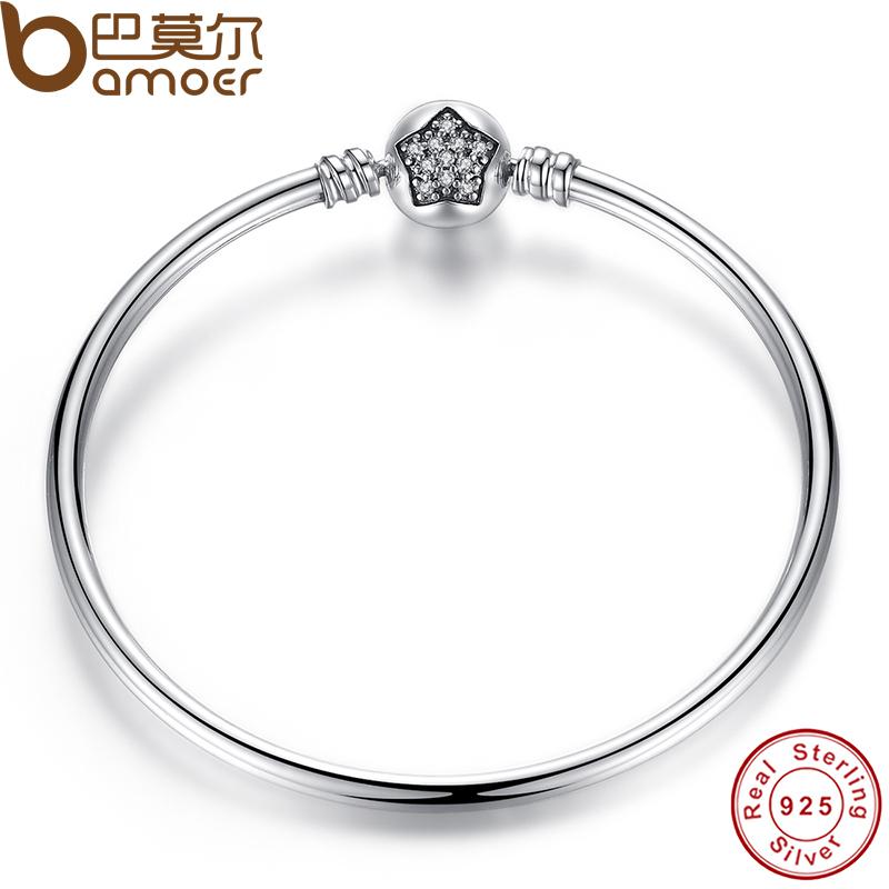 Pulsera y brazalete BAMOER de cadena de serpiente de plata de ley 925 con circonita cúbica pavé y estrella, joyería DIY PAS901