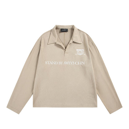 Polo holgado de manga larga para hombre, sudadera informal con cuello vuelto