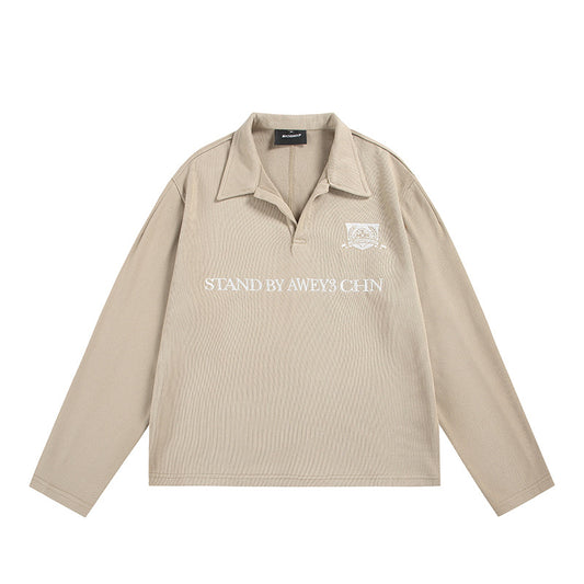 Polo holgado de manga larga para hombre, sudadera informal con cuello vuelto