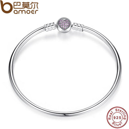 Pulsera y brazalete BAMOER de cadena de serpiente de plata de ley 925 con circonita cúbica pavé y estrella, joyería DIY PAS901