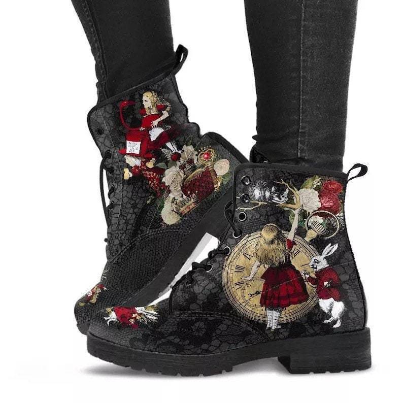 Botas de cuero estilo europeo para mujer, con estampado gótico