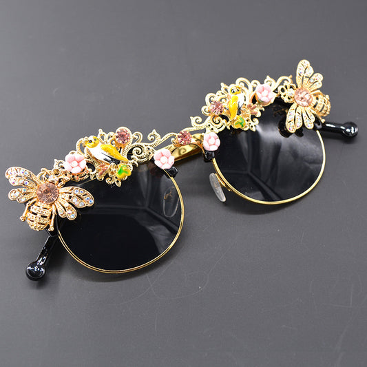 Nuevas y elegantes gafas de sol clásicas con incrustaciones de perlas artísticas, gafas de sol con incrustaciones