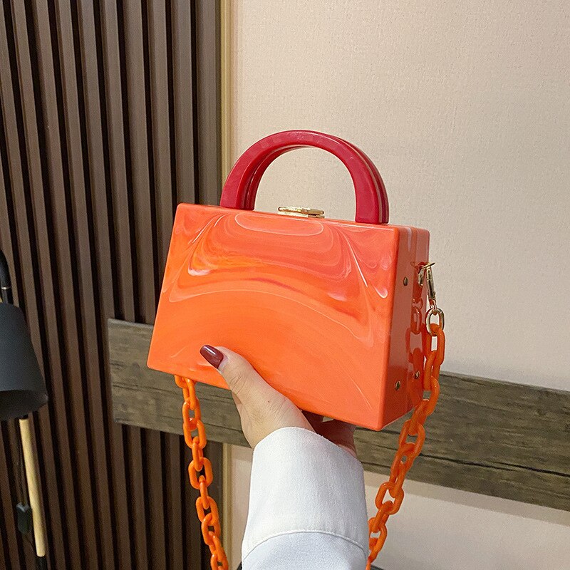 Bolso de mano de noche para mujer, con hebilla de cadena acrílica