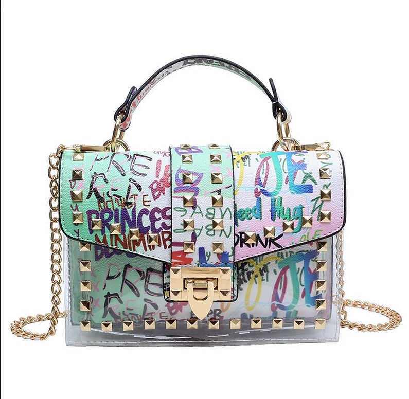 Bolso de mano elegante con remaches y nuevas cadenas para mujer