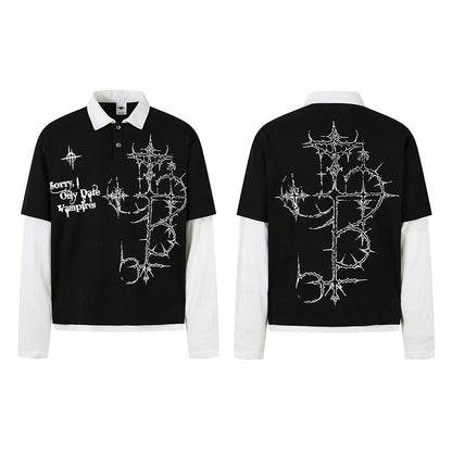 Sudadera unisex de manga larga con cuello gofre y estampado gótico de espinas