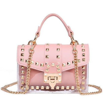 Bolso de mano elegante con remaches y nuevas cadenas para mujer