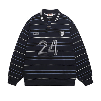 Sudadera unisex de rayas azules y blancas, holgada, informal, estilo relajado, versátil, con cuello polo