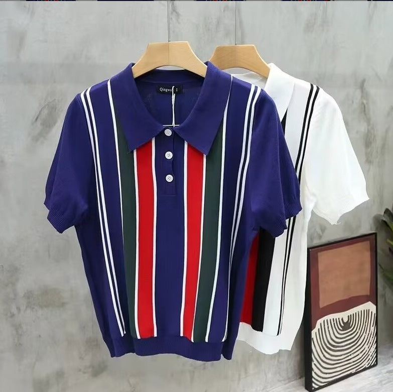 Polo de verano de rayas finas y corte ajustado para hombre