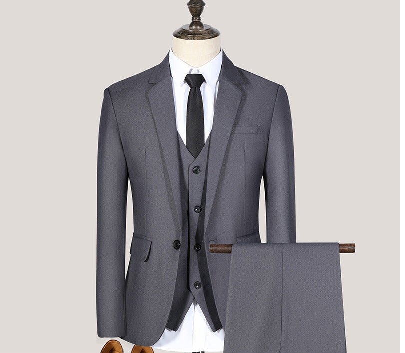 Conjunto de traje juvenil de corte entallado de primavera y otoño para hombre, conjunto de tres piezas para boda, traje de padrino de boda