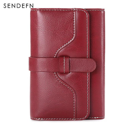 Cartera Sendefn para mujer, corta, con cierre de piel dividida