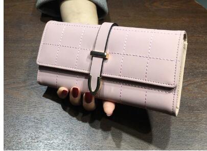 Carteras largas con cuadros de cuero de PU, monedero con broche