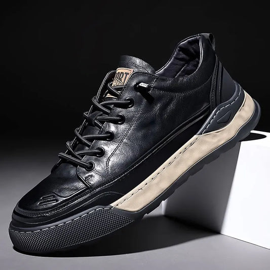 Zapatos deportivos de cuero genuino con cordones para hombre, zapatillas informales de moda
