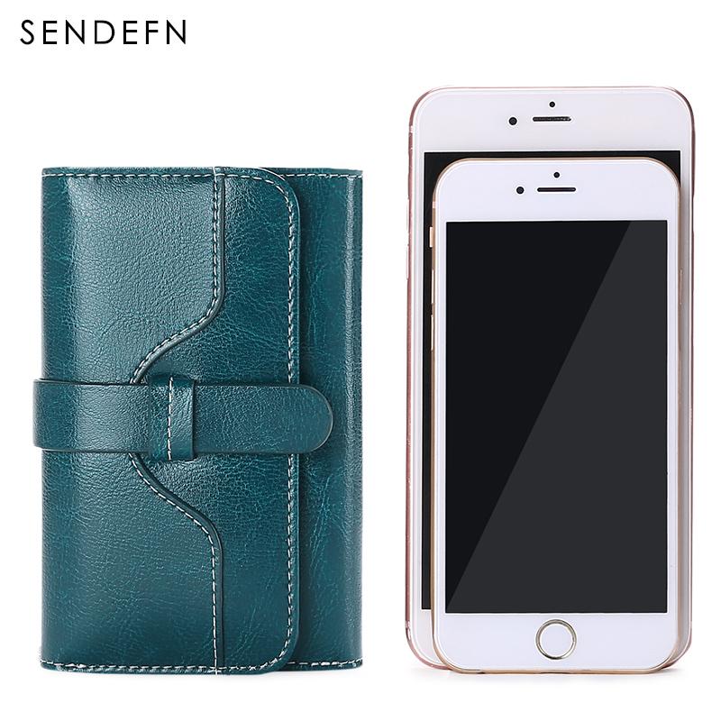 Cartera Sendefn para mujer, corta, con cierre de piel dividida