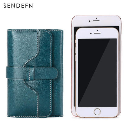 Cartera Sendefn para mujer, corta, con cierre de piel dividida