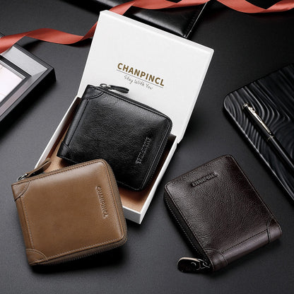 Cartera de cuero con cremallera, horizontal, multifunción, con caja de regalo