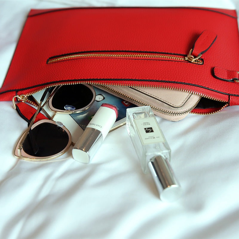 Bolso de mano para mujer, estilo coreano, rojo, para cenas y fiestas, de gran capacidad