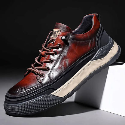 Zapatos deportivos de cuero genuino con cordones para hombre, zapatillas informales de moda