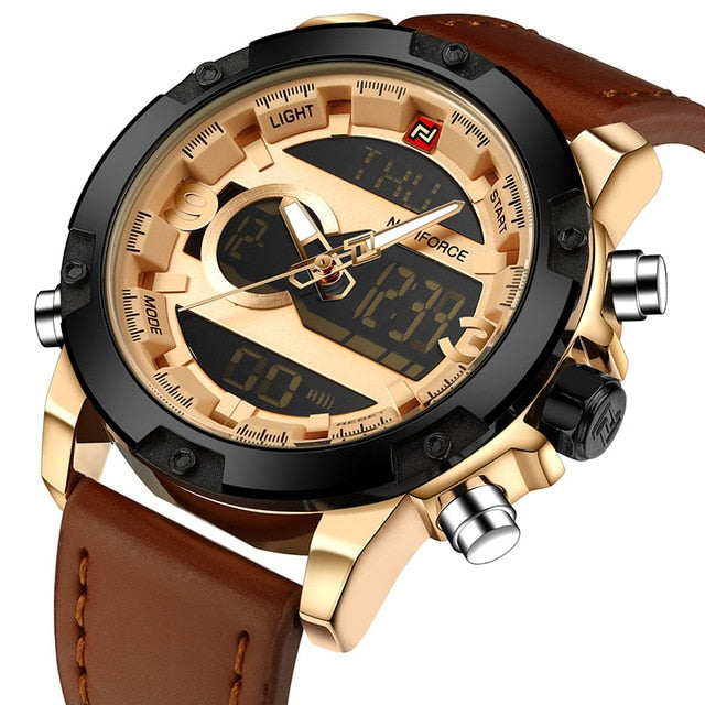 NAVIFORCE - Reloj deportivo analógico digital de cuero para hombre, marca de lujo, estilo militar, de cuarzo