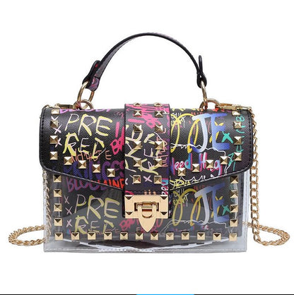 Bolso de mano elegante con remaches y nuevas cadenas para mujer