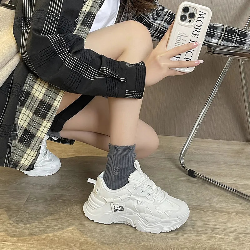 Thick soled women's white single shoes Korean version