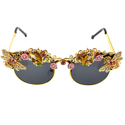 Nuevas y elegantes gafas de sol clásicas con incrustaciones de perlas artísticas, gafas de sol con incrustaciones