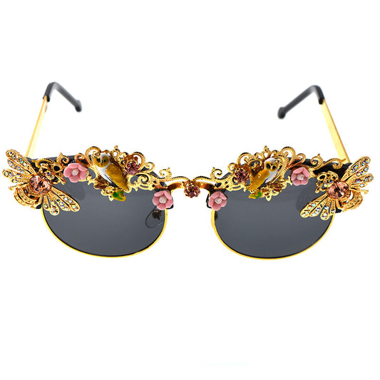 Nuevas y elegantes gafas de sol clásicas con incrustaciones de perlas artísticas, gafas de sol con incrustaciones