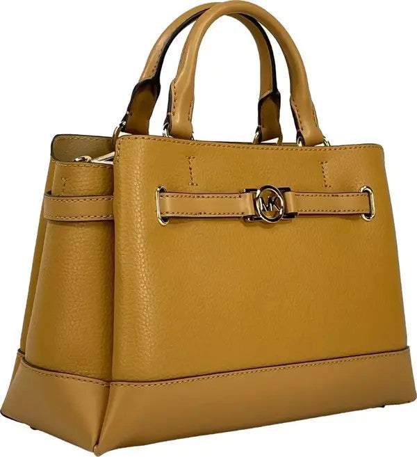 Michael Kors Reed Small Leather Belted Satchel Crossbody Bag Brown