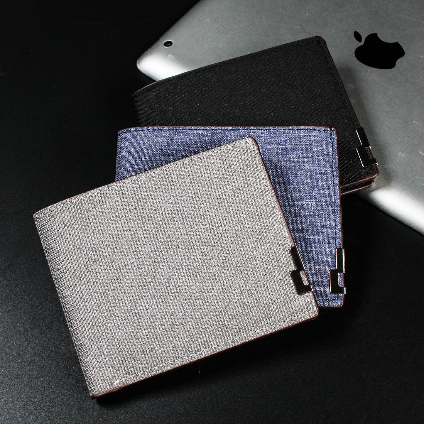 Cartera corta de lona para hombre