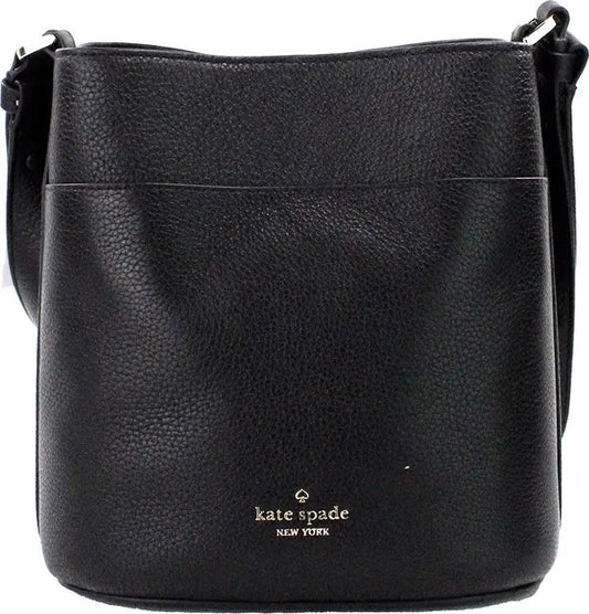 Leila Small Black Pebbled Leather Bucket Shoulder Crossbody Bag